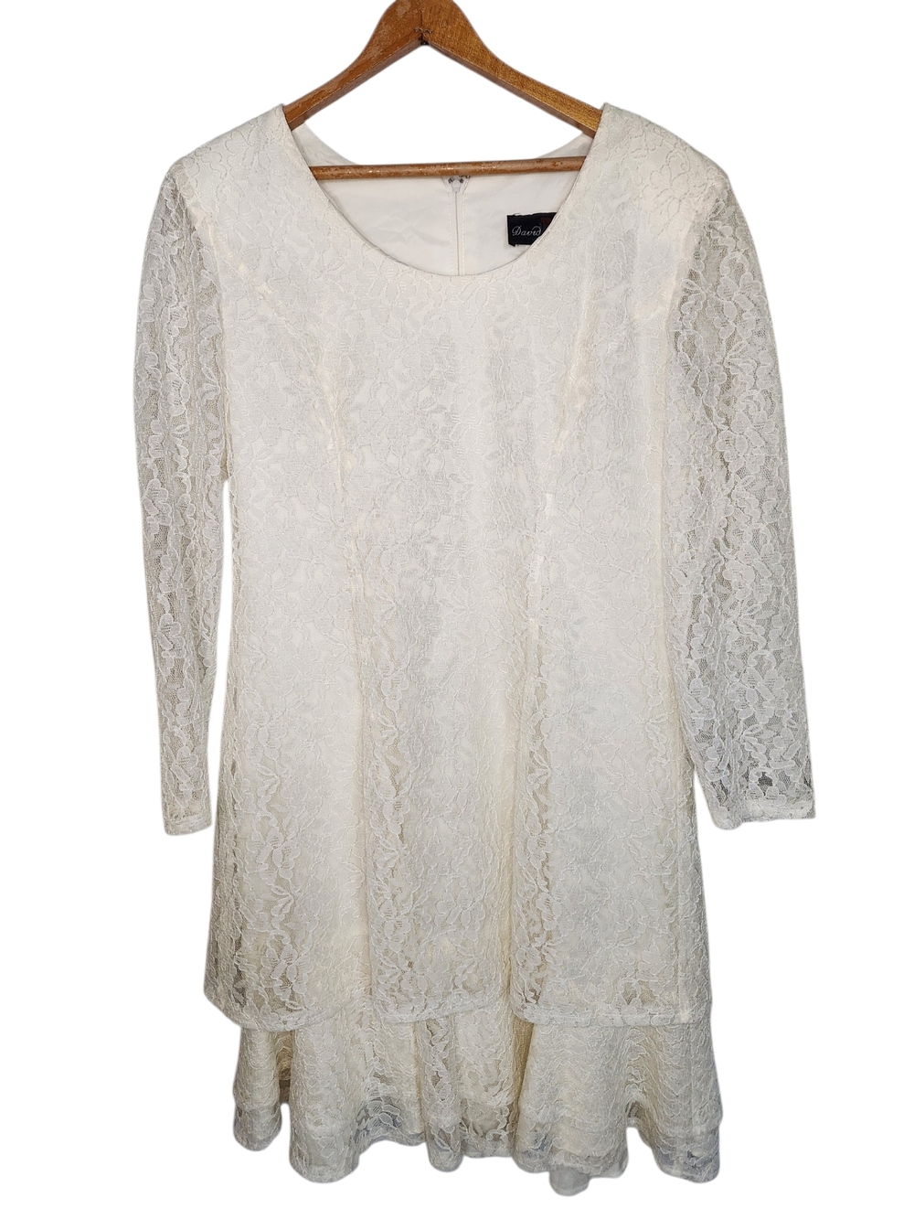 Vintage Ivory Lace Peplum Dress Size 14 Made USA Romantic Bridal Cottagecore